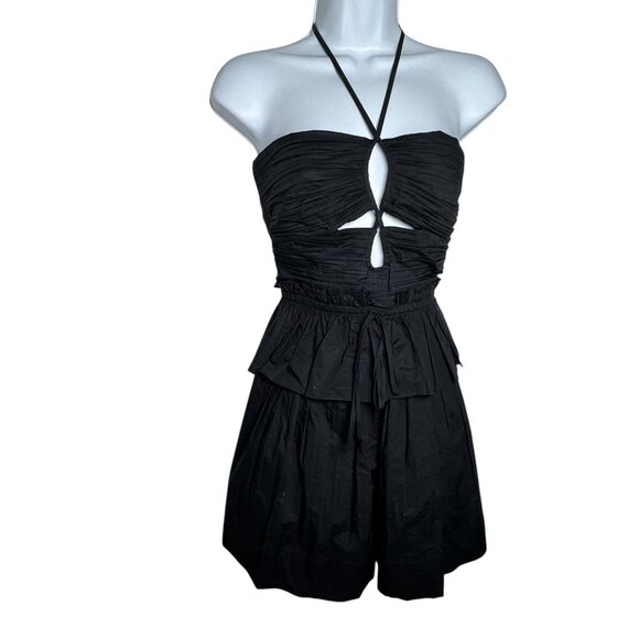 Short Black Playsuit halter Romper black ruffle - Picture 2 of 2